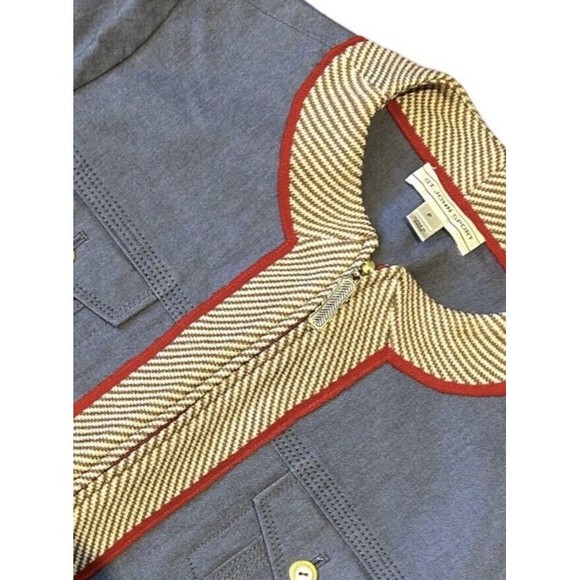 St John Sport Blue‎ Demin Multi Jean Jacket Coat Sz P 2 Zip Up - Picture 1 of 9